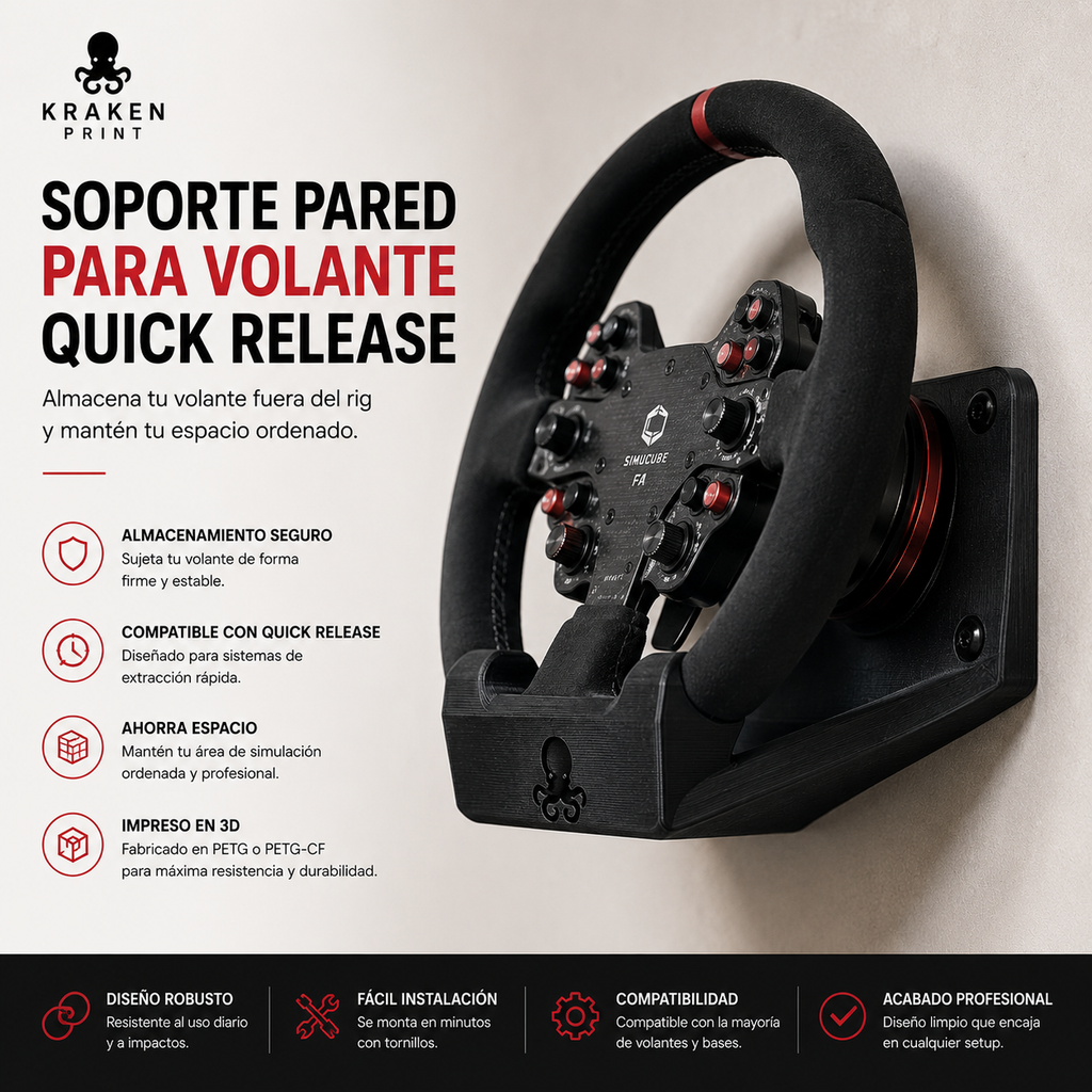 Soporte pared para volante quick release Sim Racing - Kraken Print