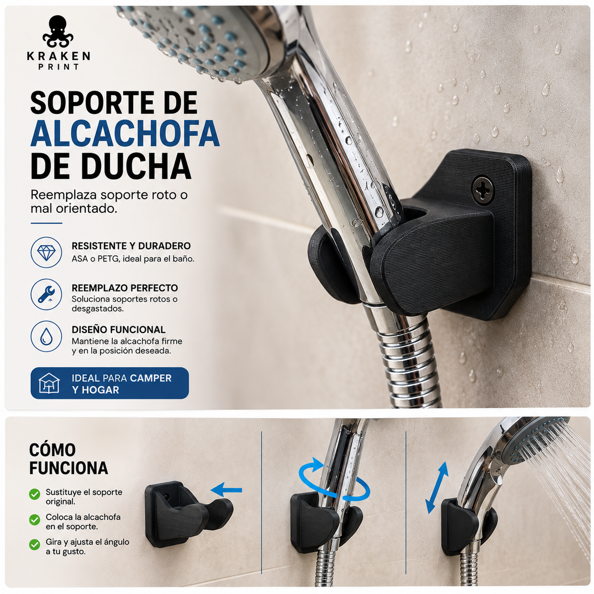 Cómo funciona el soporte de alcachofa de ducha - Kraken Print