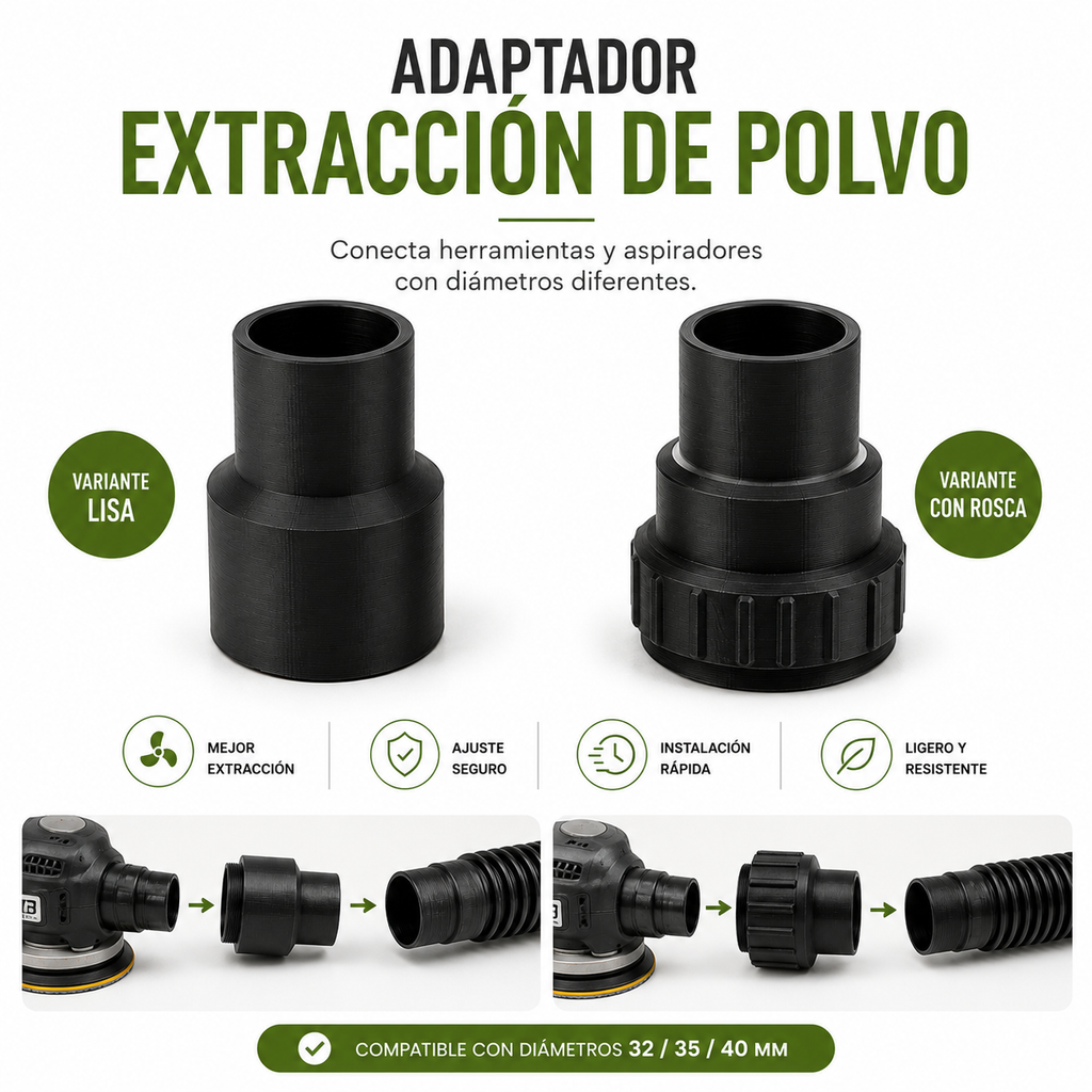 Adaptador herramienta–aspirador para extracción de polvo – A medida