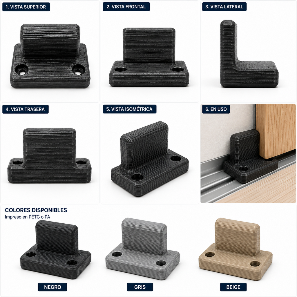 Tope / guía para puerta corredera interior – Recambio impreso en 3D
