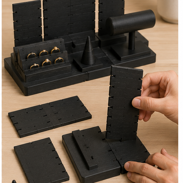 Montaje del display modular para joyería impreso en 3D